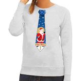 Bellatio Decorations Shoppartners Bv Foute kersttrui / sweater stropdas met kerstman print grijs voor dames XL