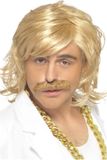 Smiffys Carnaval verkleed pruik voor heren - Sjonnie/Duitser - met matje en snor - blond - jaren 80/eighties