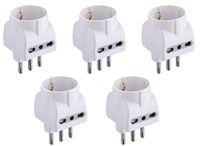 Electraline 92296 Set met 5 adapters 3 plaatsen, 1 Schuko + 2 tweewaardige 10/16 A, wit, 5 stuks