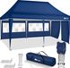 tillvex Pavillon, 3 x 6 m, étanche, tonnelle pliante pop-up, réglable en hauteur, tente de jardin, protection UV 50+, tente de réception avec sac pour le jardin, bleu, avec 3 parois latérales
