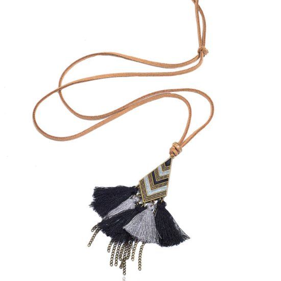 Deja Jewels Lookinggoodtoday Lederen Tassel Ketting voor Dames - Zwart