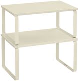 SONGMICS Kruidenrek, set van 2, uitbreidbaar, stapelbaar, kastorganizer | Keukenopbergrek, staal, spaanplaat, Crème Wit, BYSTRO Collection KCS002W02