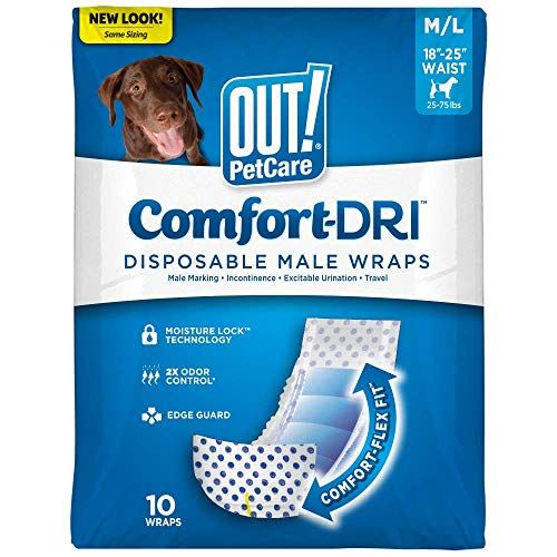 OUT! Disposable Male Dog Diapers, Absorbent Male Wraps with Leak-Proof Fit M/L - Pack of 10