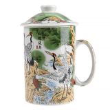 lachineuse - Chinese theepot - wensen voor een lange levensduur - theemok | Porselein - Met Infuser & Deksel - Chinees Schilderen Vogels van Levensduur - Traditioneel Servies - Thee Cadeau Idee