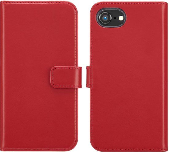 Selencia Echt Lederen Bookcase voor de Apple iPhone 17e / 16e - Rood