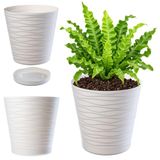 KADAX Bloempot met onderzetter, lichte ronde plantenbak voor binnen van kunststof, voor bloemen en planten (21 cm, crèmekleurig)