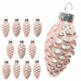 Decoris Kaemingk B.V. 12x Lichtroze Glazen Kerstballen Dennappel - 6 cm