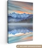 OneMillionCanvasses Canvas schilderij - Water - Mist - Bomen - Berg - 60x90 cm