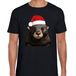 Bellatio Decorations Kerst T-shirt voor heren - Mol met kerstmuts - zwart - Kerstfeest L