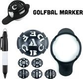 Stripe Golfbal Marker 6-in-1 Zwart met Letters, Figuren en Marker Stift