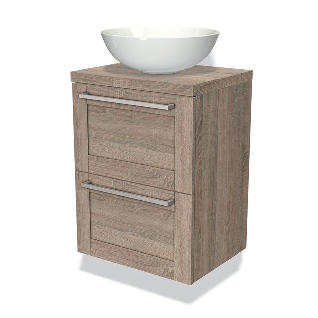 Maxaro Badkamermeubel voor Waskom 50cm Modulo Plato Slim Eiken 2 Lades Kader