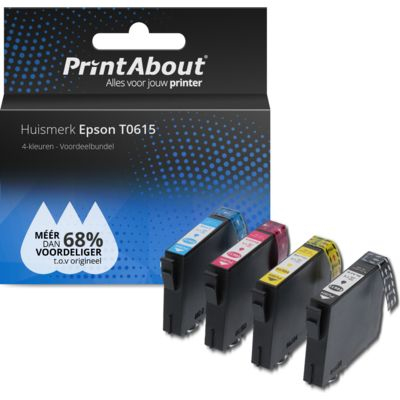 PrintAbout Huismerk Epson T0615 Inktcartridge 4-kleuren Voordeelbundel