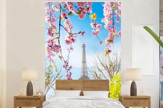 Nr1Wallpaper Behang - Fotobehang Eiffeltoren - Parijs - Bloemen - Breedte 200 cm x hoogte 300 cm