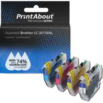 PrintAbout Huismerk Brother LC-3213VAL Inktcartridge 4-kleuren Voordeelbundel Hoge capaciteit