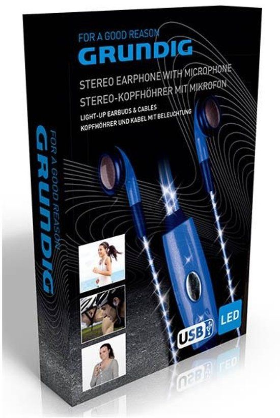Grundig Oortelefoon glow led blauw Cb met mic inc usb-kabel