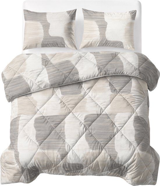 Sleeptime® 2 in 1 Dekbed zonder Overtrek Checkered - Wasbaar Dekbed - 200x220 - Beige/Grijs