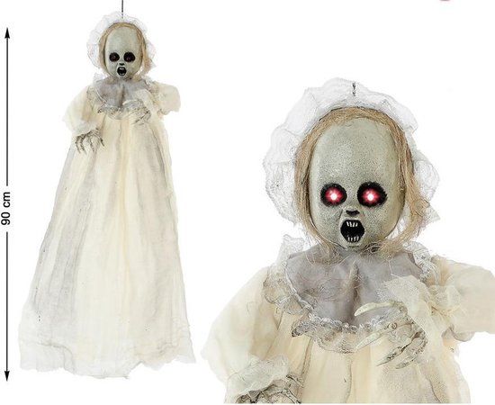 Atosa Horror hangdecoratie spook - geest - skelet pop - wit - 90 cm - Halloween decoratie poppen
