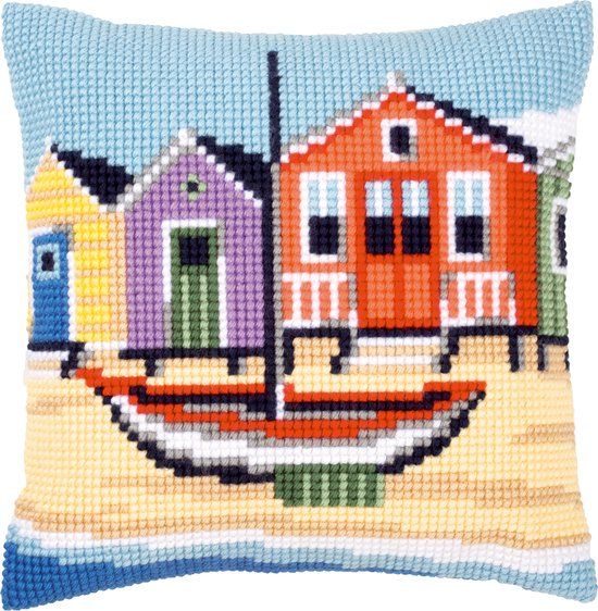 Vervaco Aan de kust Kruissteekkussen pakket PN-0145640 - Borduurkussen - 40x40 cm