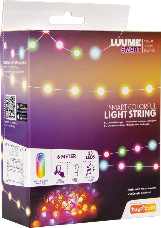 Luume Smart LED Lichtsnoer - 6m - 33 Lampjes - RGB - App Bediening - Binnen & Buiten