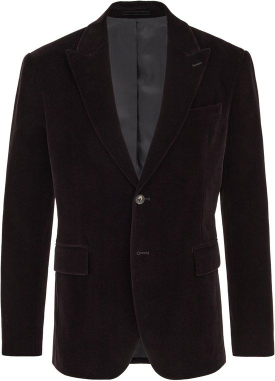 WE Fashion Heren slim fit velvet blazer Dark brown 52
