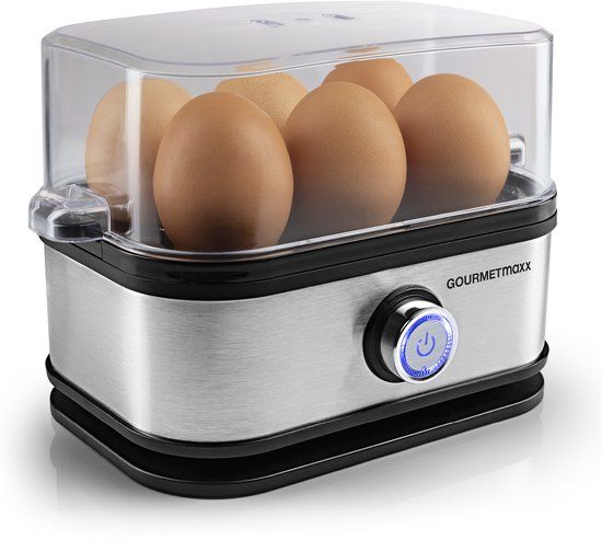 GOURMETmaxx Eierkocher für 6 Eier | Egg Boiler mit Eierstecher im Messbecher | Egg Cooker mit 3 Härtegraden – für jeden Eierbecher das Passende | Design Eierkocher Edelstahl, spülmaschinenfeste Teile