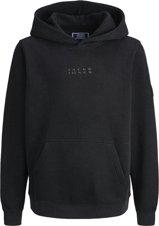 JACK&JONES JCOPOINT SWEAT BADGE HOOD JNR Jongens Zwart Katoen/Polyester Capuchon Lange Mouw Maat 140