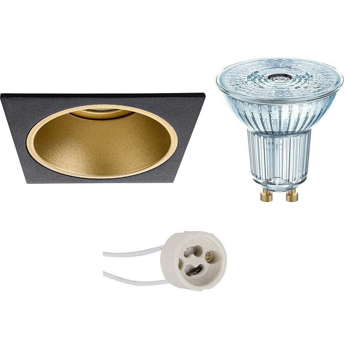 Osram LED Spot Set - PAR16 940 36D - Pragmi Minko Pro - GU10 - Dimbaar - Vierkant - Mat Zwart/Goud - 3.7W - 4000K - 90mm