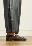 Manfield Dames Donkerbruine Leren Loafers Met Goudkleurig Detail - Maat 42