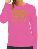 Bellatio Decorations Foute Kersttrui/Sweater Dames - Boring Christmas - Roze - Glitter Goud XS