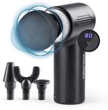 VITALmaxx massagepistool met 6 standen | Massagetoestel met 4 opzetstukken | Werkt op batterijen tot 90 minuten en oplaadbaar via USB-C | Bijzonder licht en handzaam voor onderweg en tijdens het sporten [zwart/zilver]