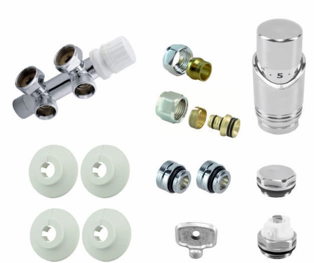 Praya Ra onderblok radiatoraansluitset 15mm of 16mm compleet haaks 43.3536