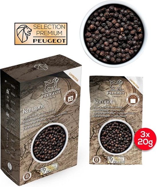 Peugeot Kampot Zwarte Peper Zakjes - 3x20 G