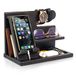 Teslyar Houten Telefoon Docking Station Sleutelhouder Portemonnee Stand Horloge Organizer Mannen Cadeau Echtgenoot Echtgenote Vader Verjaardag Portemonnee Mannelijk Gadgets Massief As (Zwart)