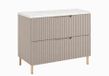 3xE living Meuble de salle de bain sur pied sous lavabo 80 cm, 2 tiroirs, fermeture douce, cachemire + plateau cachemire, poignées fraisées (sans poignées), pieds dorés, 80 x 46 x 73,6 cm