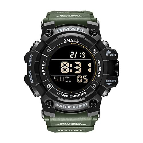 KDFJ Dames digitaal horloge, multifunctionele 50 m waterdichte sport lopende stopwatch, heren buiten lichtgevend horloge voor mode vrouwelijke led-klok;-LEGER GROEN