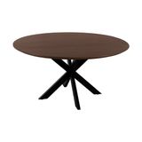 QUVIO Eettafel Sofia - ø150 cm - Stalen kruispoot - FSC®-gecertificeerd mangohout - Bruin