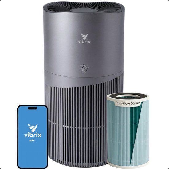 Vibrix PureFlow70 Pro Luchtreiniger - 70 m² - 6-in-1 Filter - Ionisator - Zwart