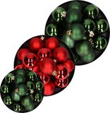 Kaemingk B.V. Kerstversiering boules de Noël en plastique mélange de couleurs rouge/vert foncé 4-6-8 cm paquet de 68x pièces