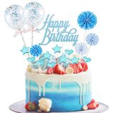 17 Stuks Taartdecoratie Happy Birthday - Blauw Glitter Taarttopper, Cupcake-Topper Met Sterren, Liefde, Confettiballonnen en Papieren Voor Verjaardagstaart