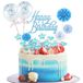 17 Stuks Taartdecoratie Happy Birthday - Blauw Glitter Taarttopper, Cupcake-Topper Met Sterren, Liefde, Confettiballonnen en Papieren Voor Verjaardagstaart