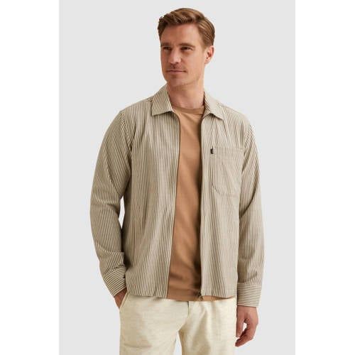 Vanguard gestreept overshirt met linnen beige