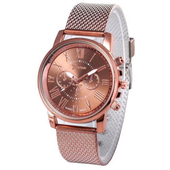 Fako® Geneva Mesh Look Watch - Ø 40mm - Brown