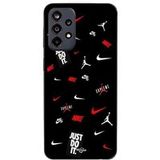Maniacase Samsung Galaxy A52s 5G Hoesje Nike Jordan Wit Rood Zwarte Achtergrond