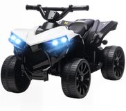 Voiture électrique pour enfants - Voiturette électrique - 6V - Quatre roues - Marche avant et arrière - Lecteur de musique - Éclairage LED - Blanc