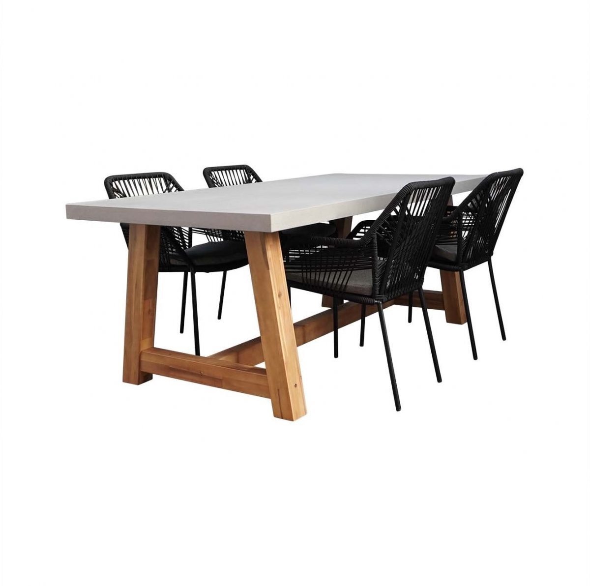 BUITEN living Veltis/Seville zwart dining tuinset 5-delig | betonlook | 200cm 4 personen