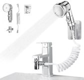 Azomor® Handdouche voor wastafel met uittrekbare slang en drie sproeistanden - Zilver