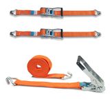 DoZurr 5000 Set van 2 spanbanden met stabiele ratel en profielhaken, belastbaar tot 2500 kg, 50 mm breed x 6 m lang, oranje, voor vrachtwagens en grote aanhangers