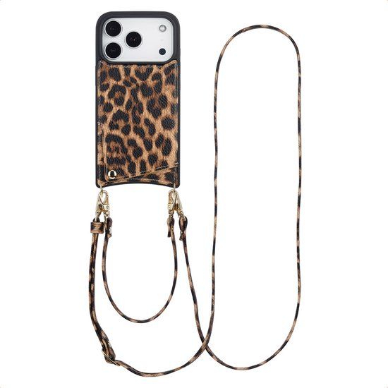 Selencia Hoesje - Geschikt voor Apple iPhone 17 Pro - Backcover met koord en pashouder - Leopard
