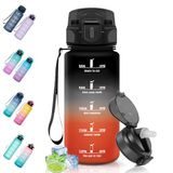 Motswedi Drinkfles, 0.5L BPA-Vrij, Drinkfles Met Rietje, Lekvrij, Sportfles, Geschikt voor Koolzuurhoudende Dranken, Waterfles voor Kinderen, Camping, Yoga, Gym, Sport, Outdoor, hardlopen, Zwart Rood