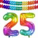 Folat Verjaardag Leeftijd folieballon - 25 jaar - multi kleuren - 86 cm - cijferballon groot - incl 2x feestslingers